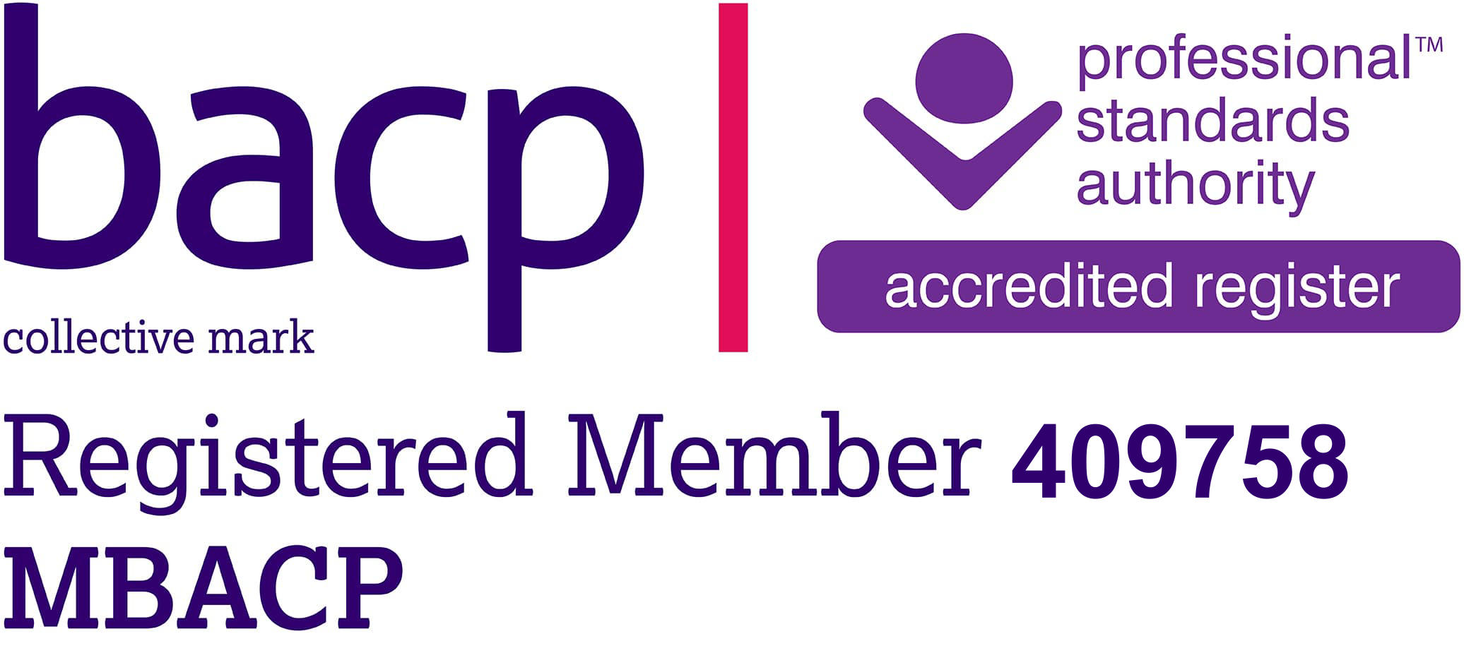 BACP Registered Member 409758, MBACP, Professional Standards Authority accredited register